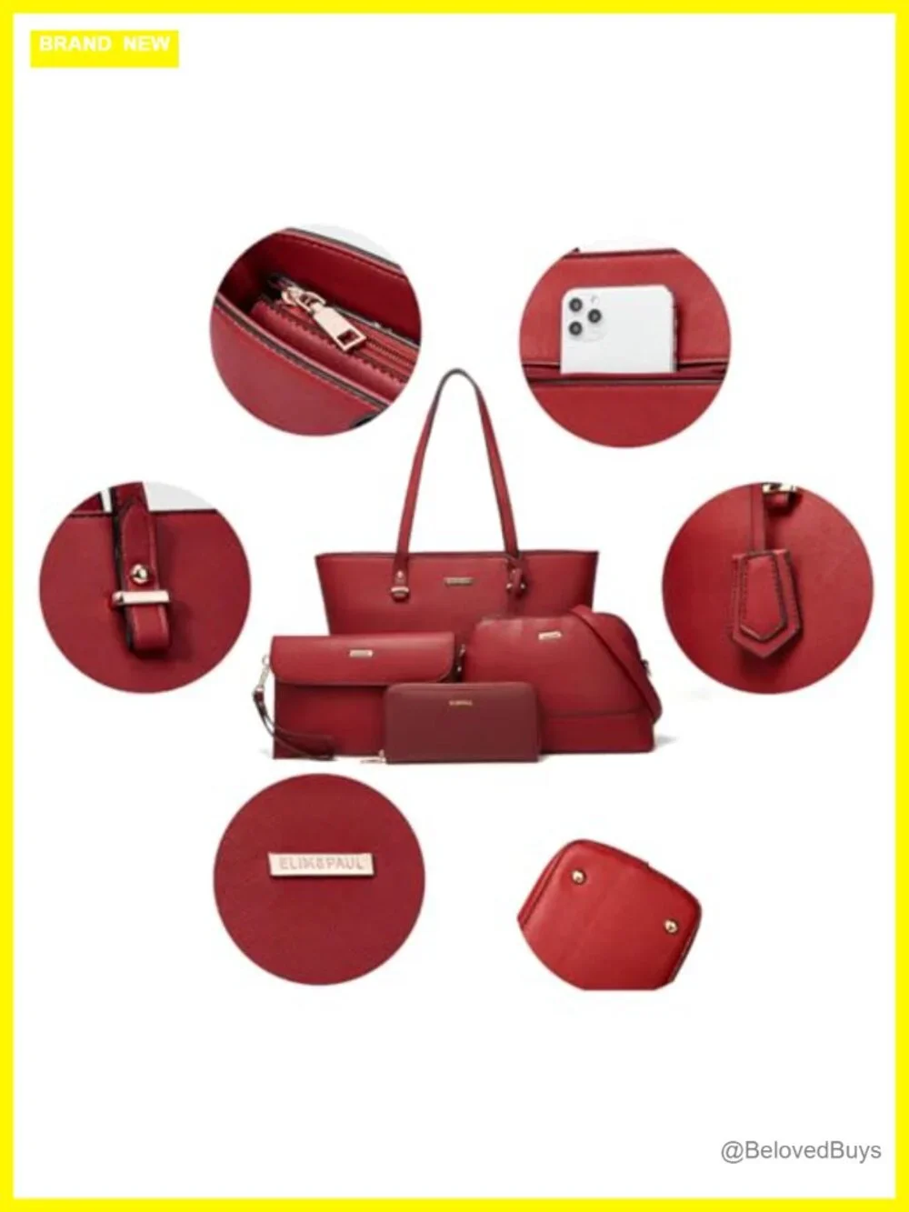 4-Piece Handbag Set Includes Tote, Shoulder Bag, Satchel, Wallet & Card Holder